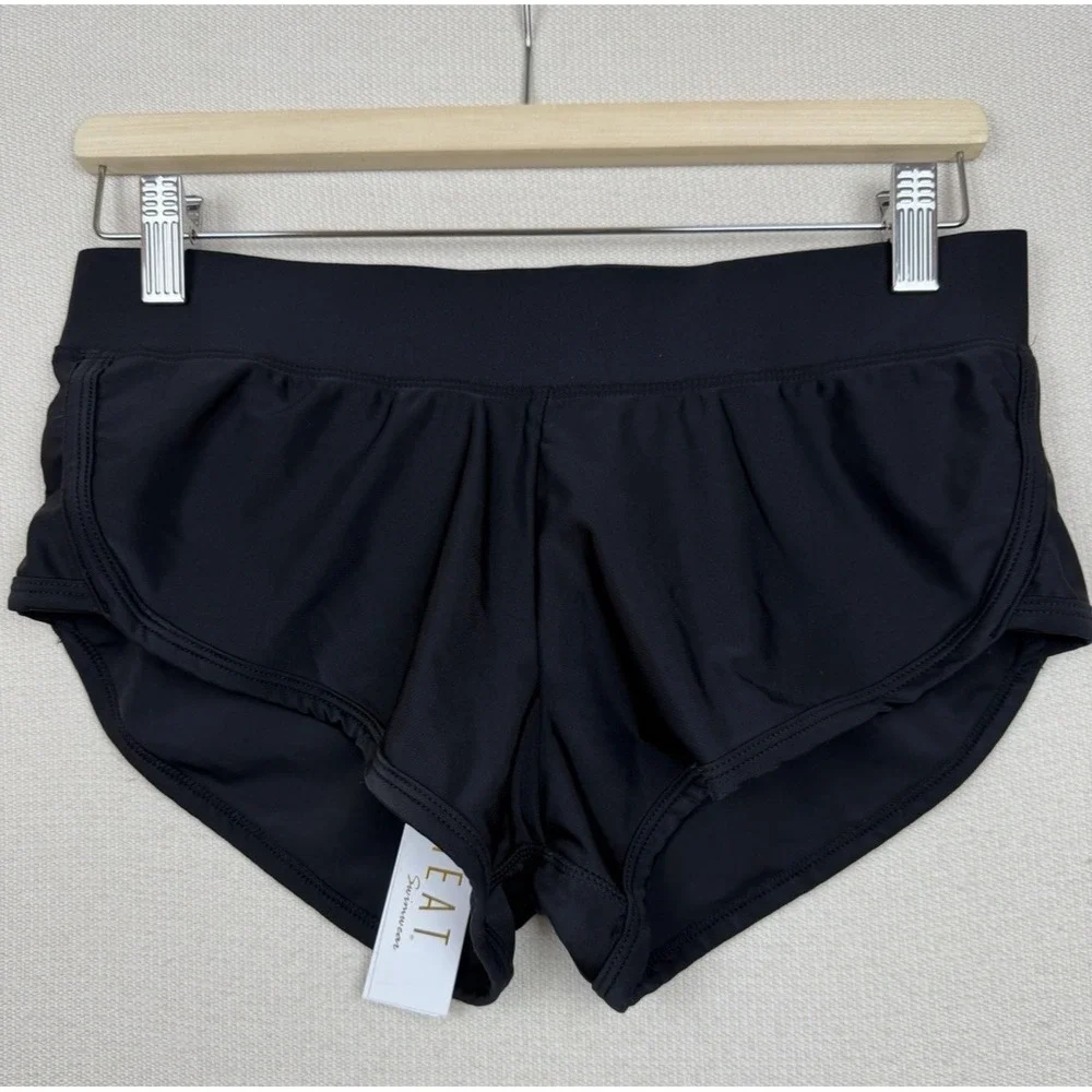 NEW‎ Heat Swimwear Women's Black Shorts Small 962-1818B Mid-Rise Beach Surf